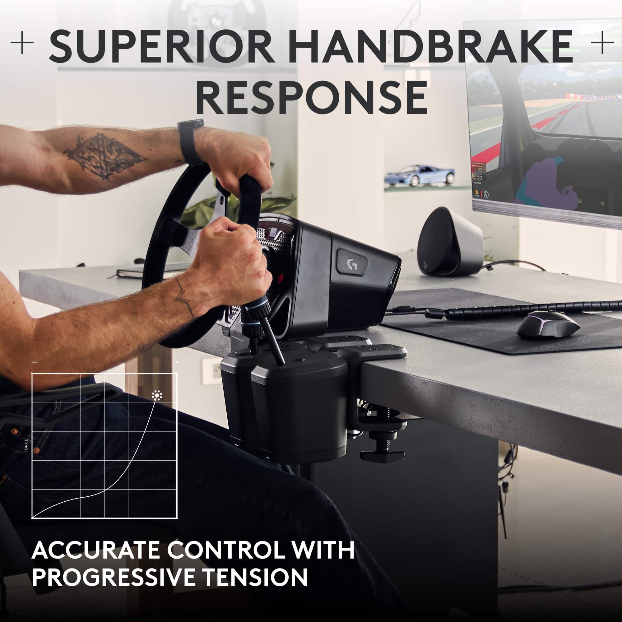 + SUPERIOR HANDBRAKE + RESPONSE - 1 C TOWOr ACCURATE CONTROL WITH PROGRESSIVE TENSION
