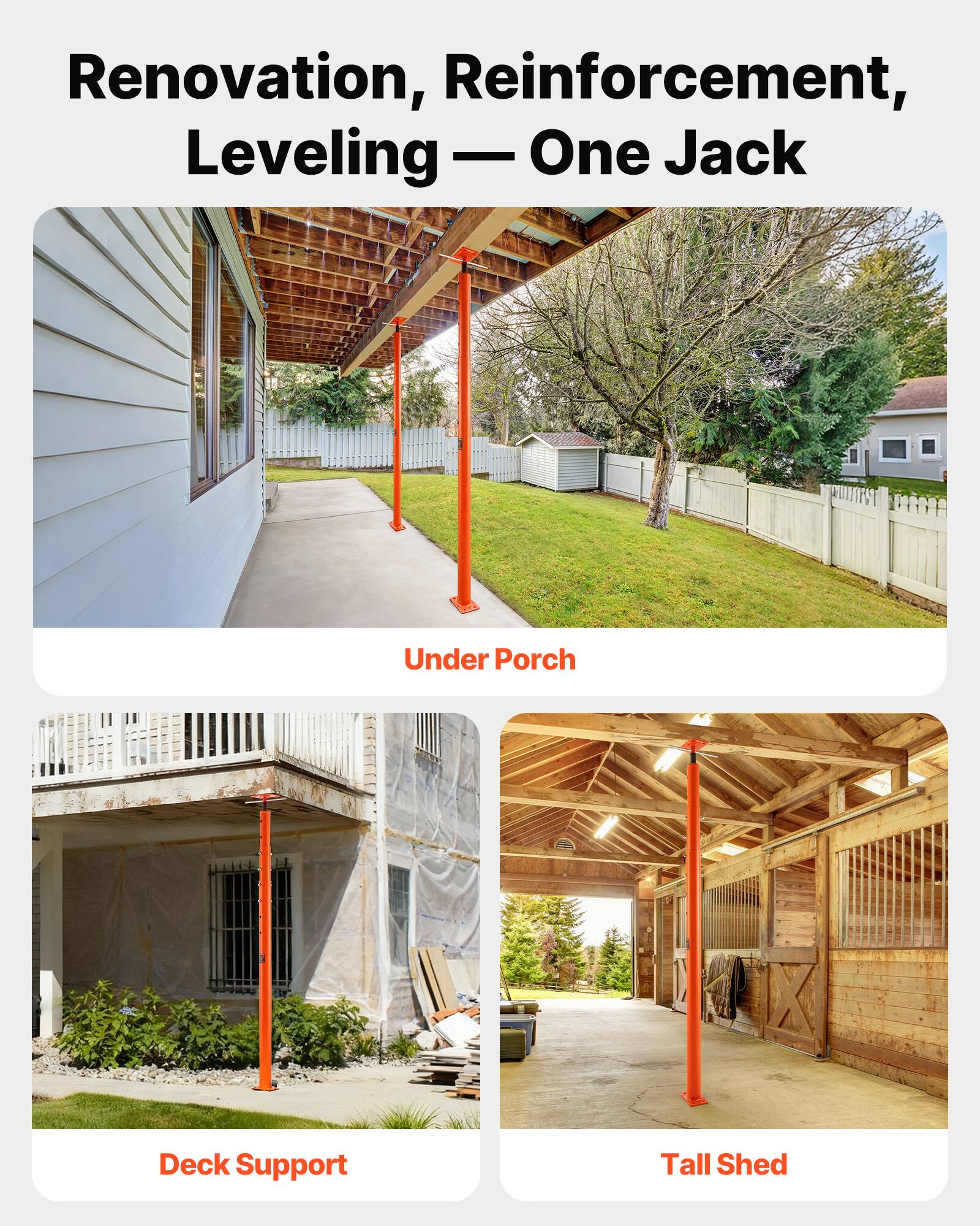 Renovation, Reinforcement, Leveling — One Jack

Under Porch

Deck Support

Tall Shed