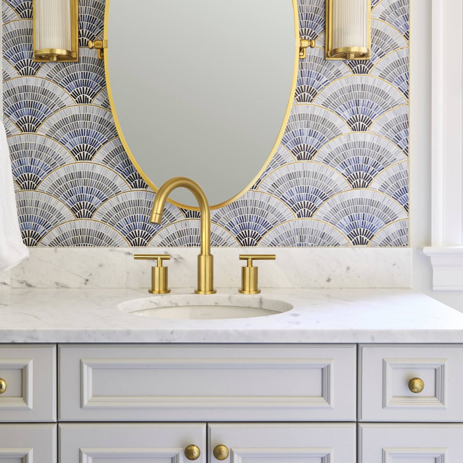 Alt View 7. Akicon - Akicon Solid Brass Double-Handle Widespread Kitchen Faucet in Brushed Gold - Brushed Gold.