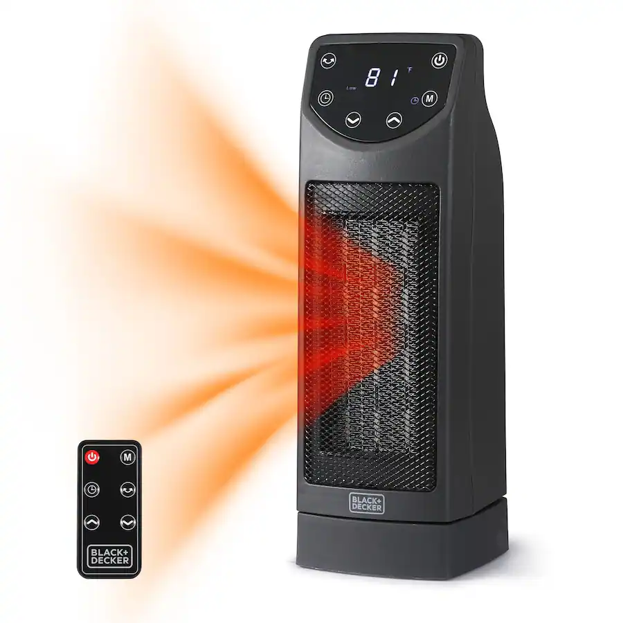 Black+Decker Oscillating Ceramic Desktop Heater with Remote, 1500W