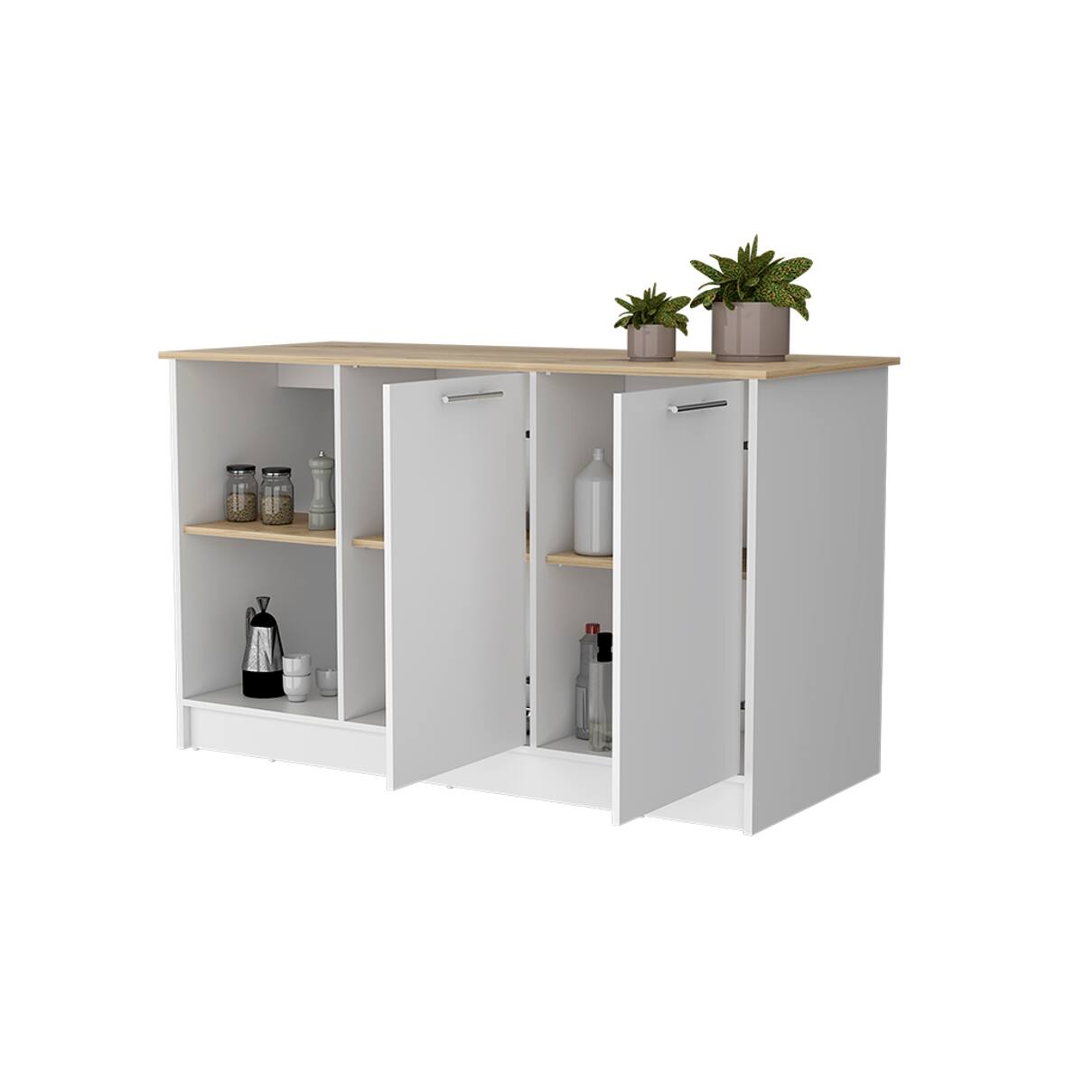 Alt View 2. Loheer - Loheer Large Stationary Kitchen Island with 59-Inch Countertop and Double Door Cabinets - Multi.