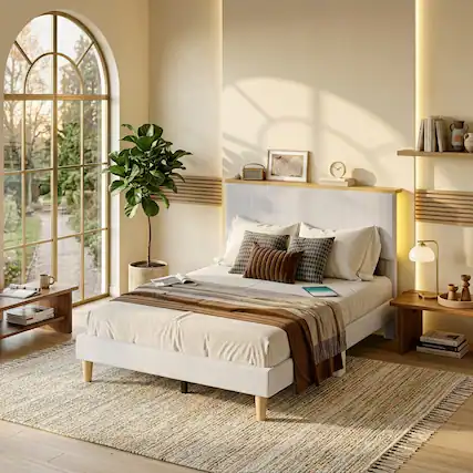 Front. Bestier - Full Size Upholstered Platform Bed with LED Lighting and Adjustable Storage Headboard for Bedroom - Light Grey.