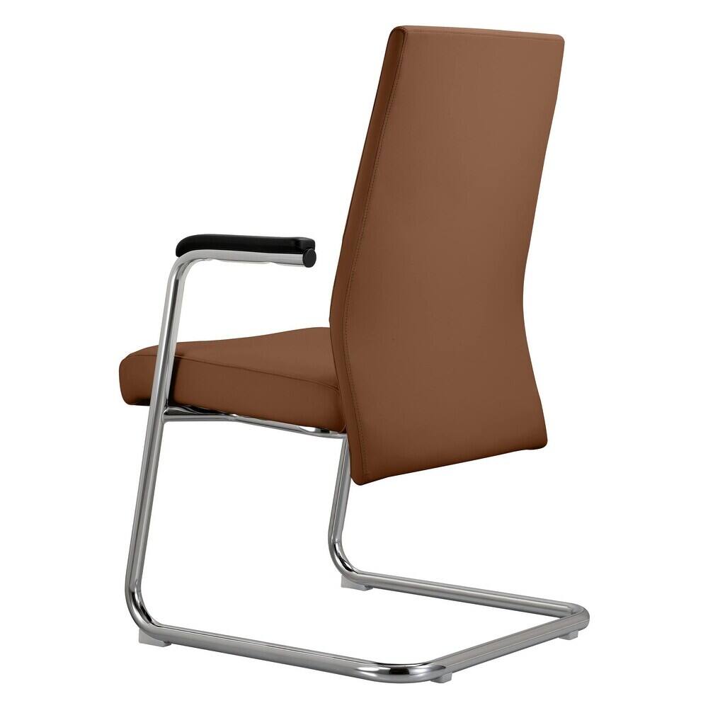 Alt View 4. LeisureMod - Aleen Office Chair in Upholstered Leather and Iron Frame Comfortable Ergonomic Chair for Home Office, and Workspace - Dark Brown.