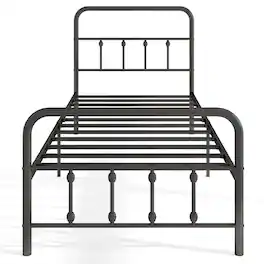 LUCKY ONE - Twin Assembled Metal Bed Frame with Victorian Headboard Under Bed Storage - Black-Twin