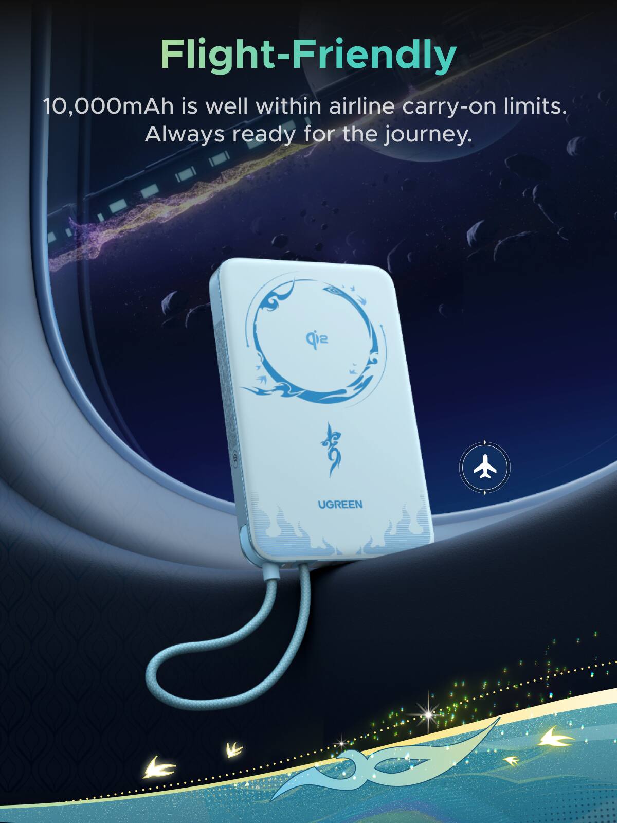 Flight-Friendly 10,000mAh is well within airline carry-on limits. Always ready for the journey.  
sip  
UGREEN