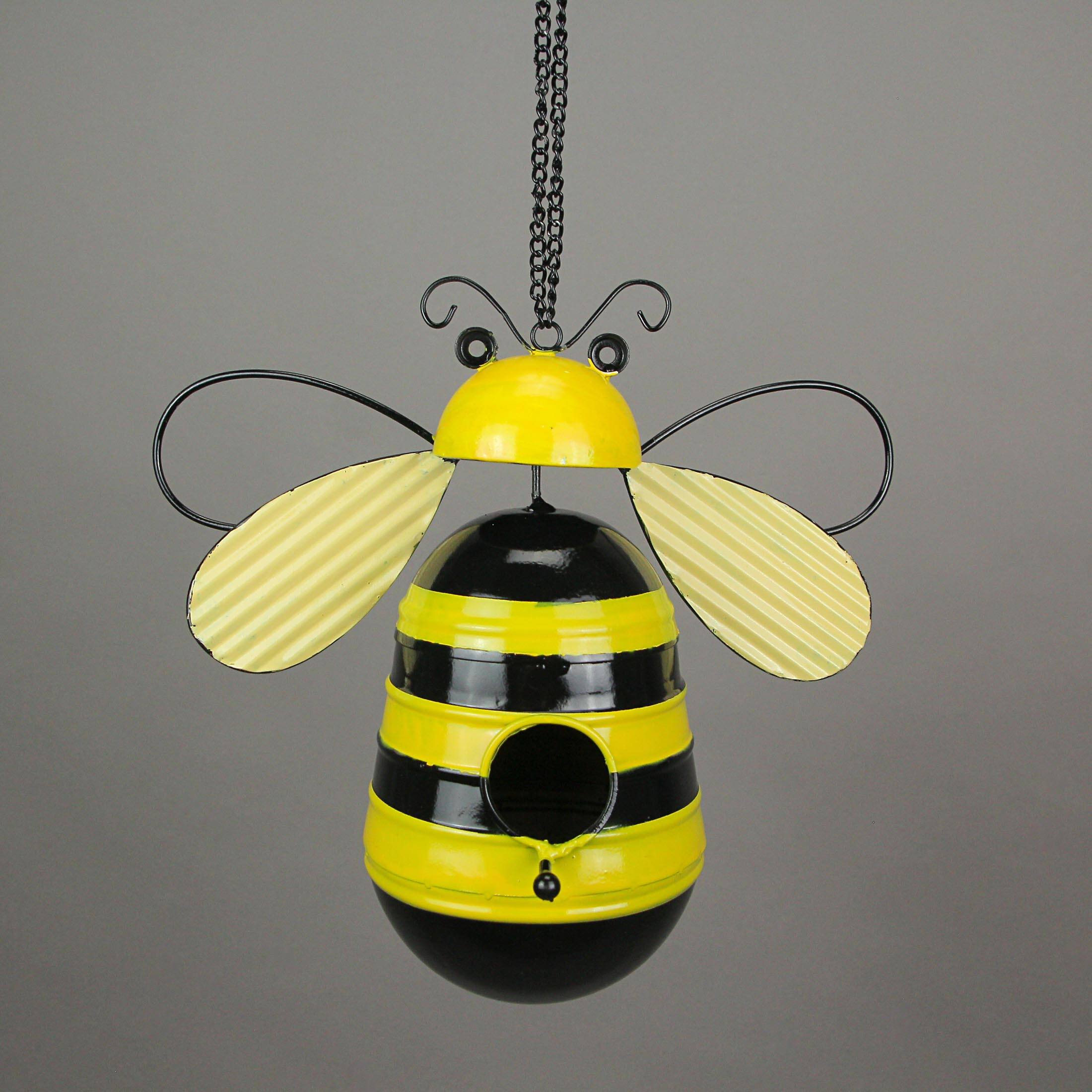 Alt View 1. Special T Imports - Metal Bumble Bee Decorative Novelty Hanging Birdhouse Home Garden Patio Decor - Yellow.