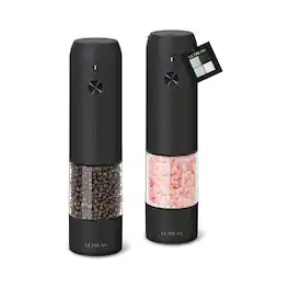 Ultrean - Pepper Grinder, Rechargeable Salt and Pepper Grinder with 6 Adjustable Coarseness, LED Light( 2 pcs) - Black