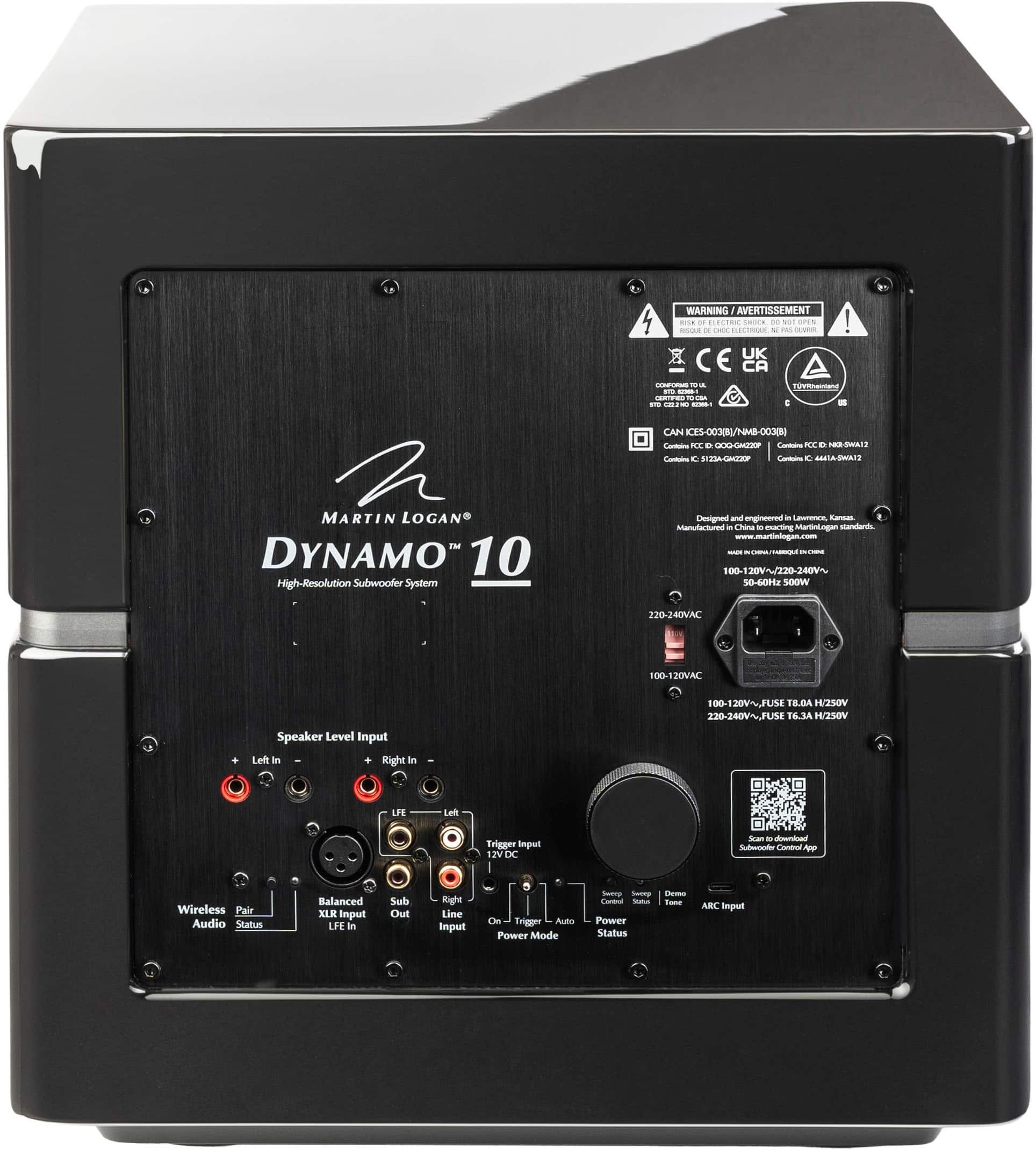 WARNING: IMPORTANT INFORMATION
This product is designed and engineered by MartinLogan, a renowned manufacturer of high-resolution audio systems. The Dynamo 10 is a high-resolution subwoofer system, featuring a 100-120V AC or 220-240V AC input with a 10-600V AC or 100-120V AC speaker level input. The left and right inputs are available for balanced audio, and the subwoofer system has a wireless audio status feature. The product also has a built-in trigger input and a 13V DC power supply.
Please ensure that you read and follow the instructions in the user manual to ensure safe and proper use of the product. If you have any questions or concerns, please consult the manufacturer or a qualified technician.