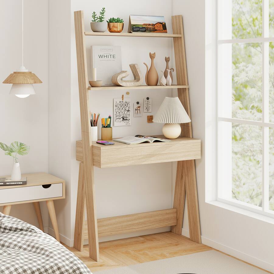 Costway Home Office Ladder Desk Wall Leaning Laptop Workstation with ...