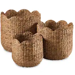 Best Choice Products - Scalloped 3PC Water Hyacinth Nesting Baskets - Chestnut