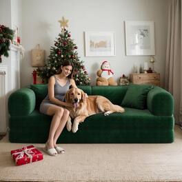 Trinkets Crazed - 78.8" Boneless Couch 4-in-1 Corduroy Convertible Sleeper Sofa with Pull-Out Bed - Green