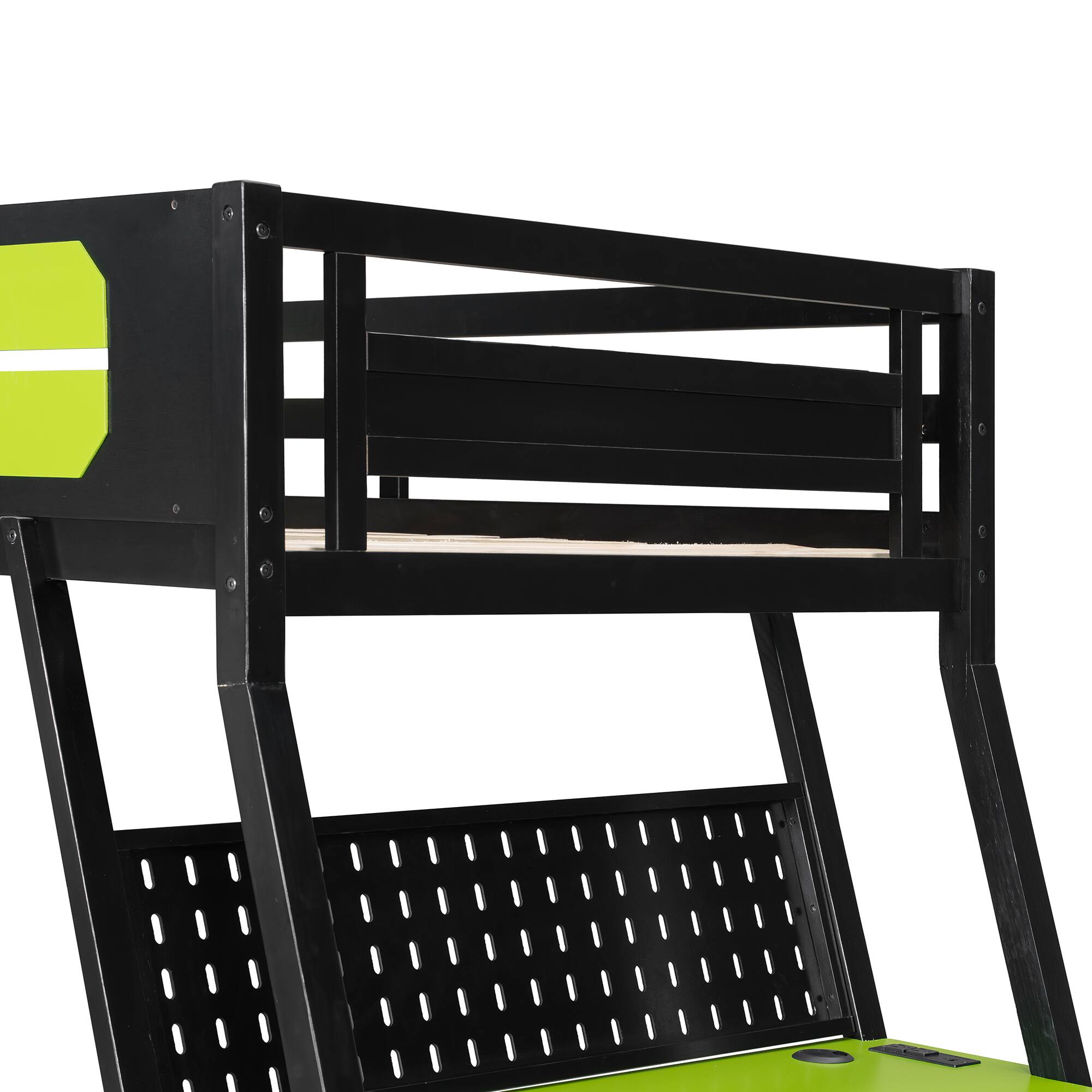 Alt View 5. Anysun - Twin Size Bunk Bed with Two Built-In Gaming Desks, USB Desktop Ports & Pegboard Organizer, Gaming Bunk Frame for Gamer - Green.