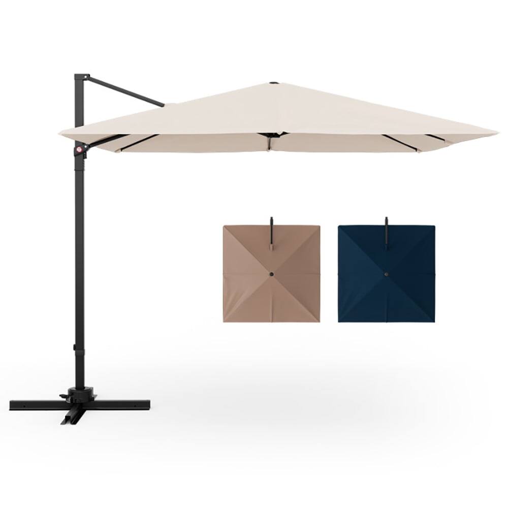 Back. Pefilos - 9.5 Feet Square Patio Cantilever Umbrella with 360° Rotation-Beige, Patio Offset Umbrella with Easy Tilt Adjustment, Out - Beige.