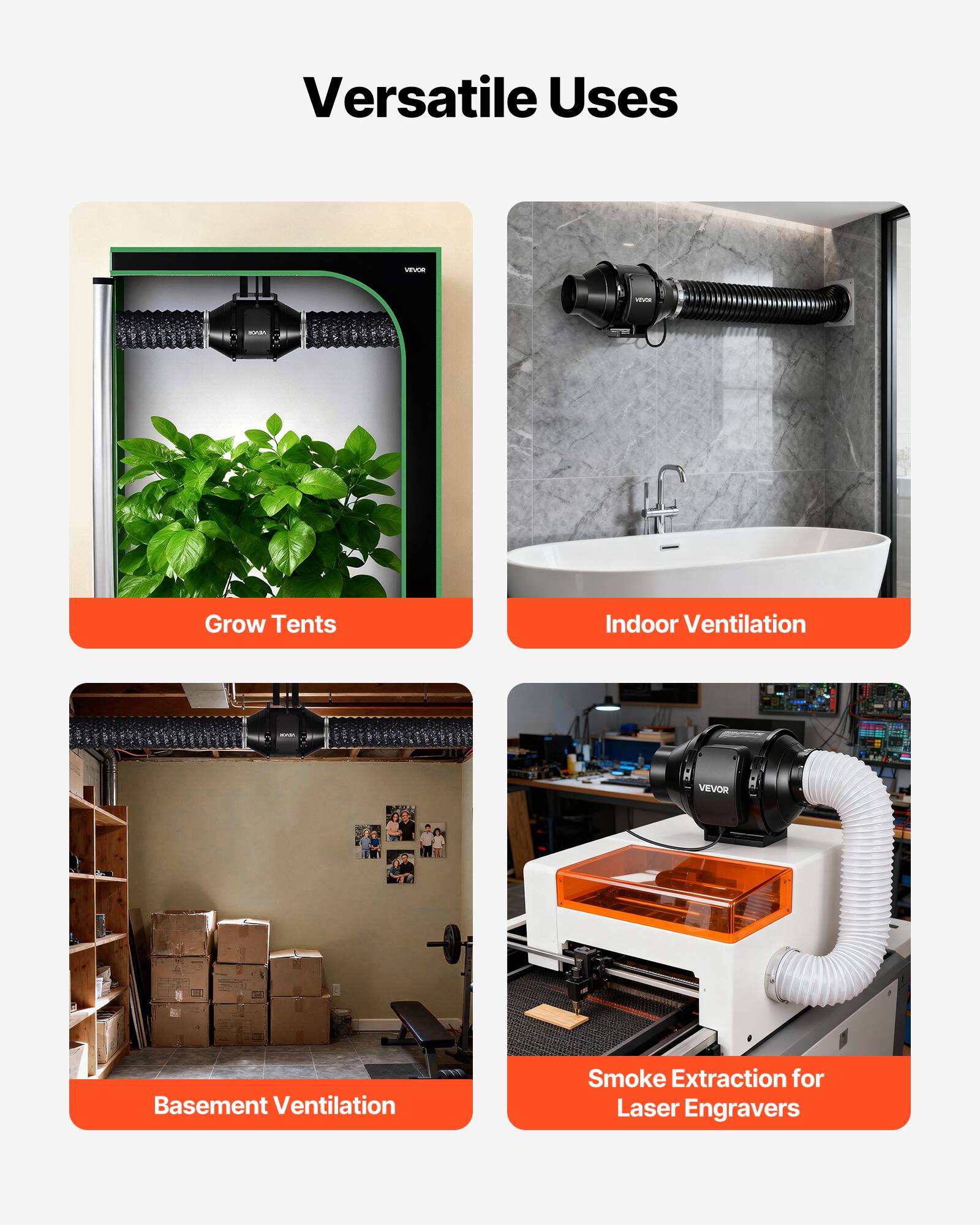 Versatile Uses

- Grow Tents
- Indoor Ventilation
- Basement Ventilation
- Smoke Extraction for Laser Engravers