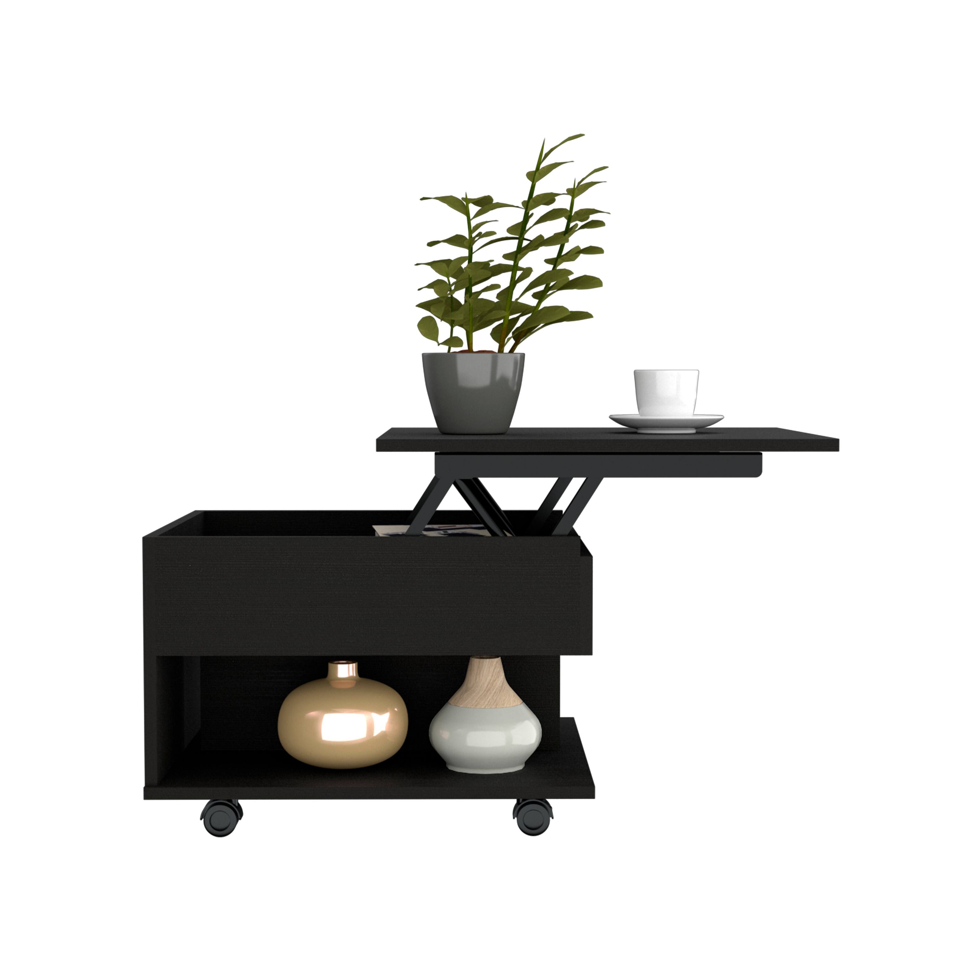 Front. TuHome - Luanda Lift Top Coffee Table, Casters, One Shelf - Black.