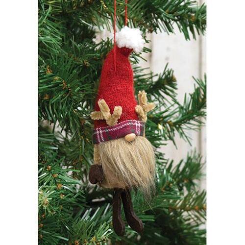 Angle. BreeBe - *Red Reindeer Gnome Felted Ornament - Brown, Red.