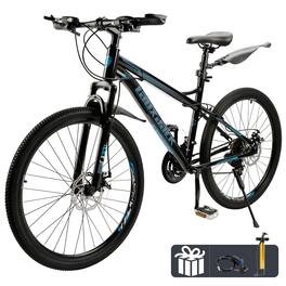 Topteng - 26" Mountain Bike For Adult-Shimano 21 Speed, High Carbon Steel Frame, Dual Disc Brakes Bicycle For Men/Women - Black&Blue