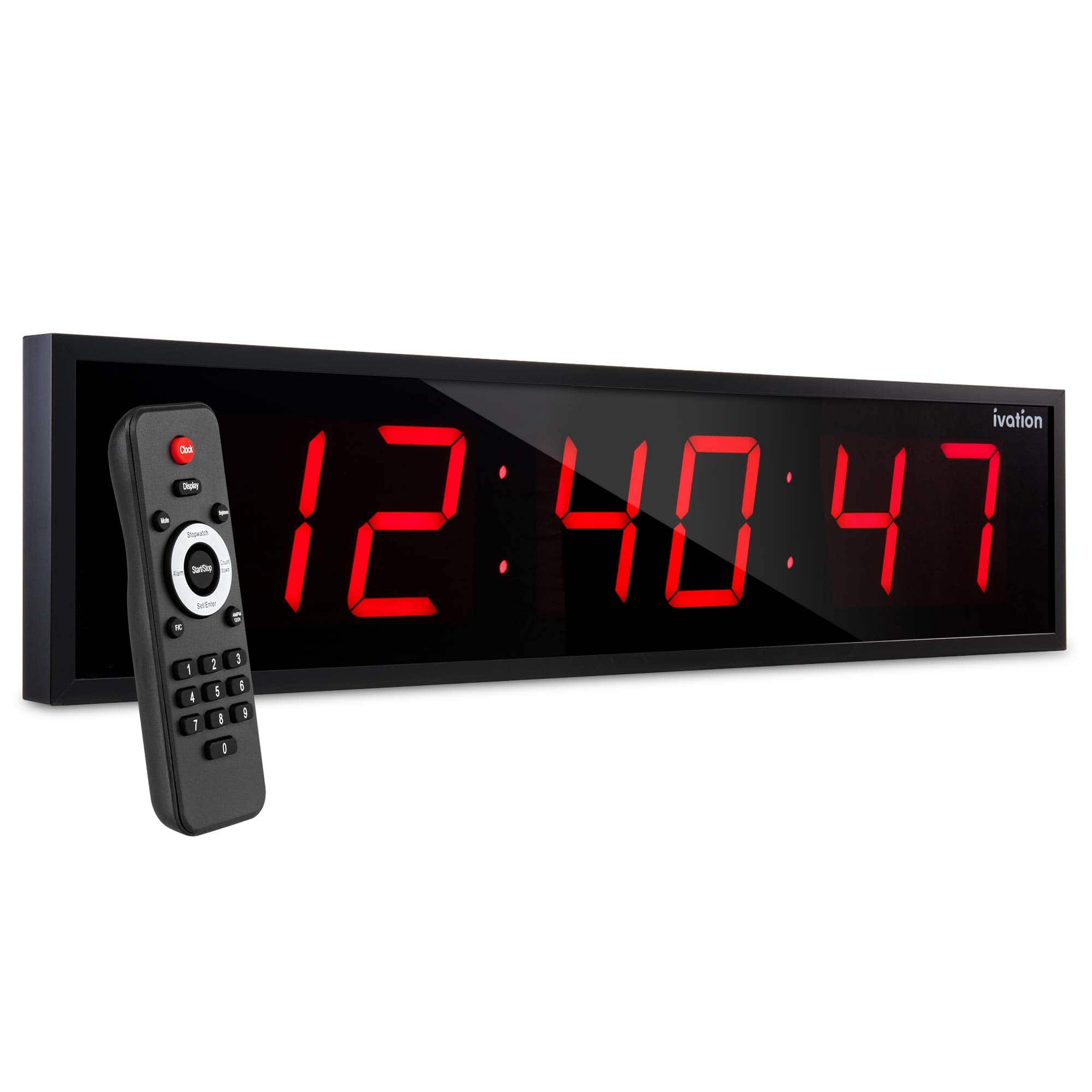 Ivation - Large Digital Clock, 36" Led Wall Clock with Stopwatch, Alarms, Timer, Temp & Remote - Red