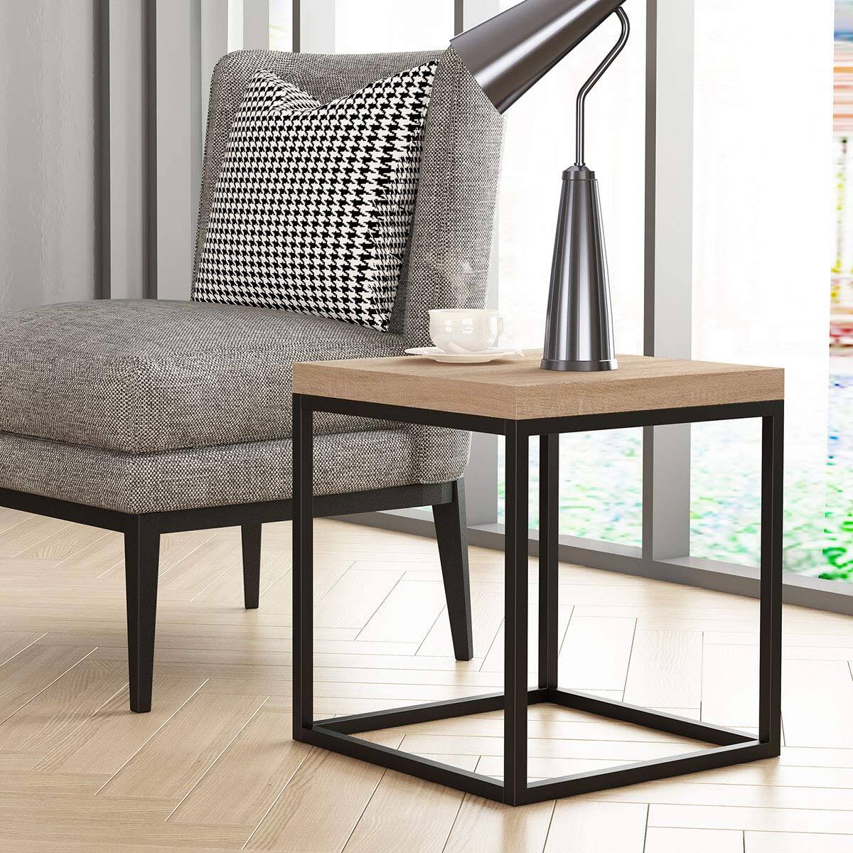 Back. Empire DigiLabs - 18-inch Accent End Table side Table For Living Room Modern Industrial Square Metal And Wood Wood - Grey Marble.