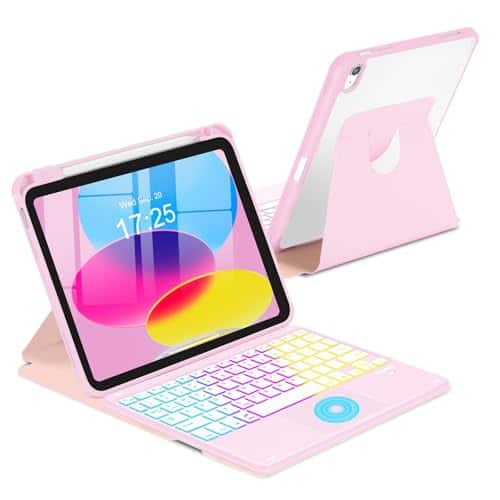 Pacoar Cade - Touchpad Case For Ipad (a16) 11th 10th Generation 360 Rotation Cover With Pencil Holder Wireless Backlit Detachable - Pink-For iPad 11th A16 11 inch /10th Generation 1