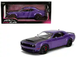 Dodge Challenger SRT Demon with Matt Black Hood "Pink Slips" Series 1/18 Diecast Model Car by Jada - Purple Metallic