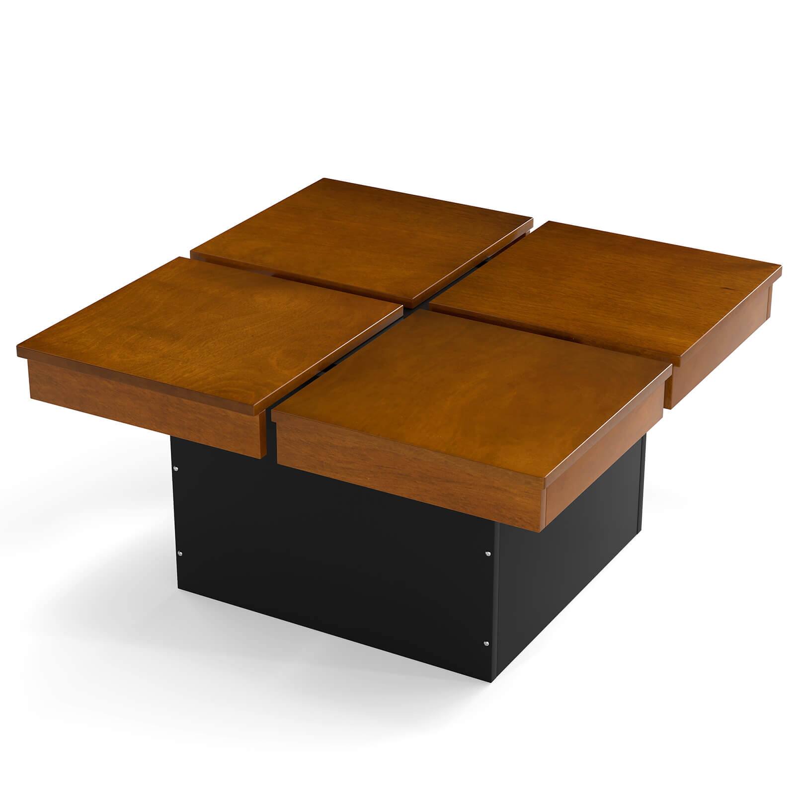 Alt View 9. Costway - Costway Square Coffee Table with Solid Wood Veneered Split Top Recessed Base for Apartment - Walnut & Black.