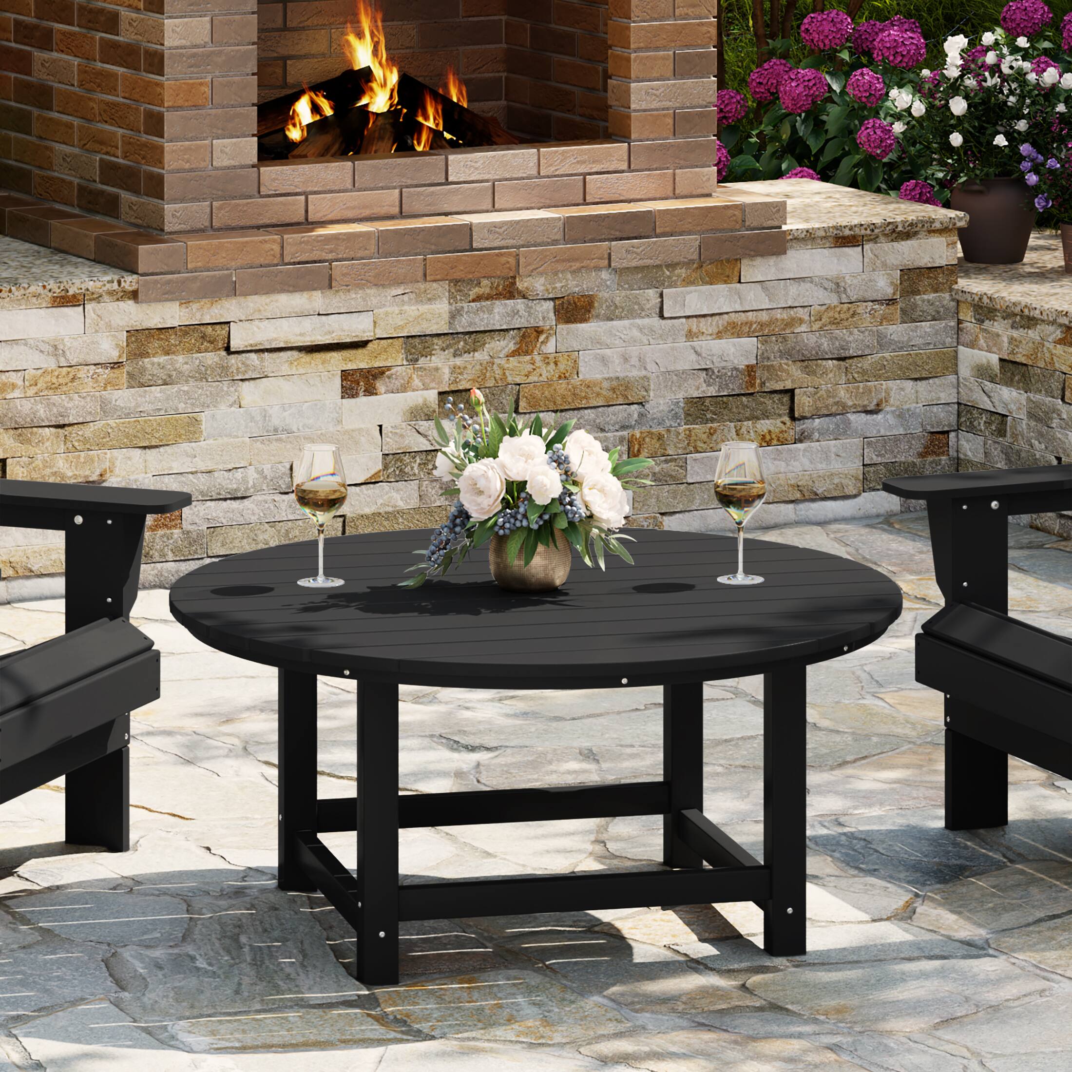 Angle. WestinTrends - WestinTrends Malibu Low Outdoor HDPE Round Patio Coffee Table - Black.