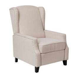 Emma + Oliver - Leeds Fabric Upholstered Easy Push Back Recliner - Classic Wingback Design with Nailhead Accent Trim and Footrest - Cream