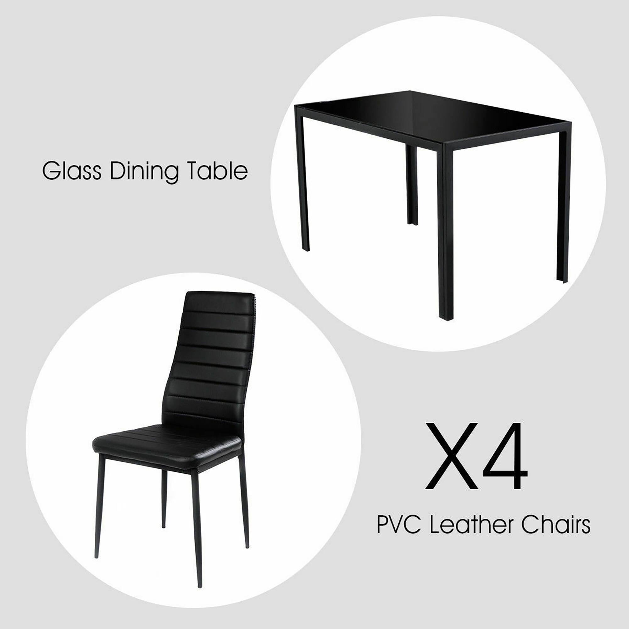 Glass Dining Table X4 PVC Leather Chairs