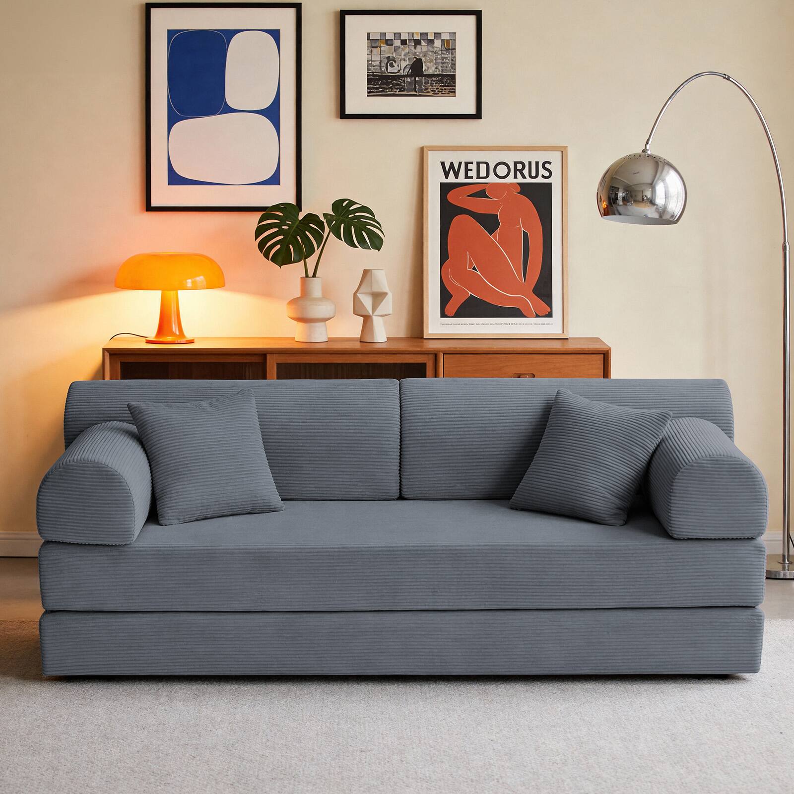 Angle. Anysun - Corduroy Convertible Sleeper Sofa Bed - Folding Mattress Couch with Fixed Frame for Living Room & Bedroom - Dark Grey.