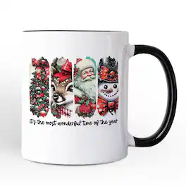 OrnamentallyYou - It's Most Wonderful Time Of The Year Mug, Reindeer, Santa, Snowman Vintage Gift - White