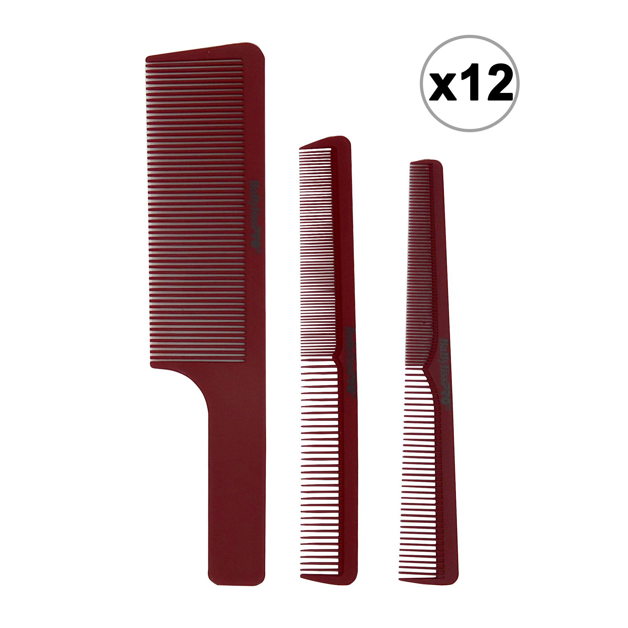 Front. Babyliss - 12x Babyliss Pro Barberology Comb Set (Clipper, Cutting, Taper Combs) - Red - Red.