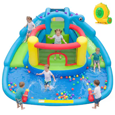 Front. Costway - Costway Inflatable Water Slide Park with Double Slides Jumping Area Splash Pool 950W Blower - Multi-colored.