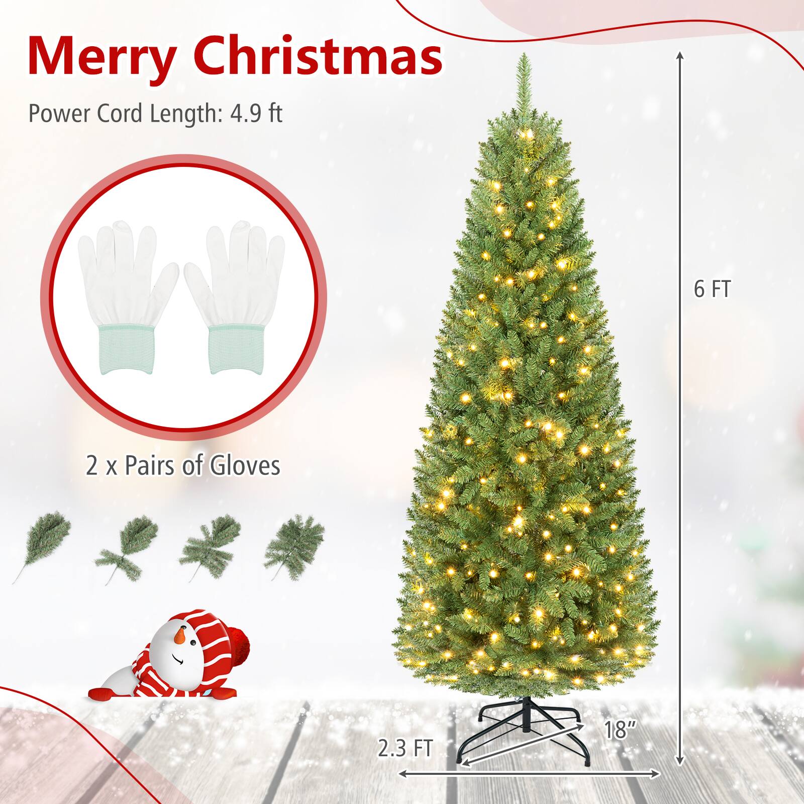 Merry Christmas  
Power Cord Length: 4.9 ft  
6 FT  
2 x Pairs of Gloves  
2.3 FT  
18"