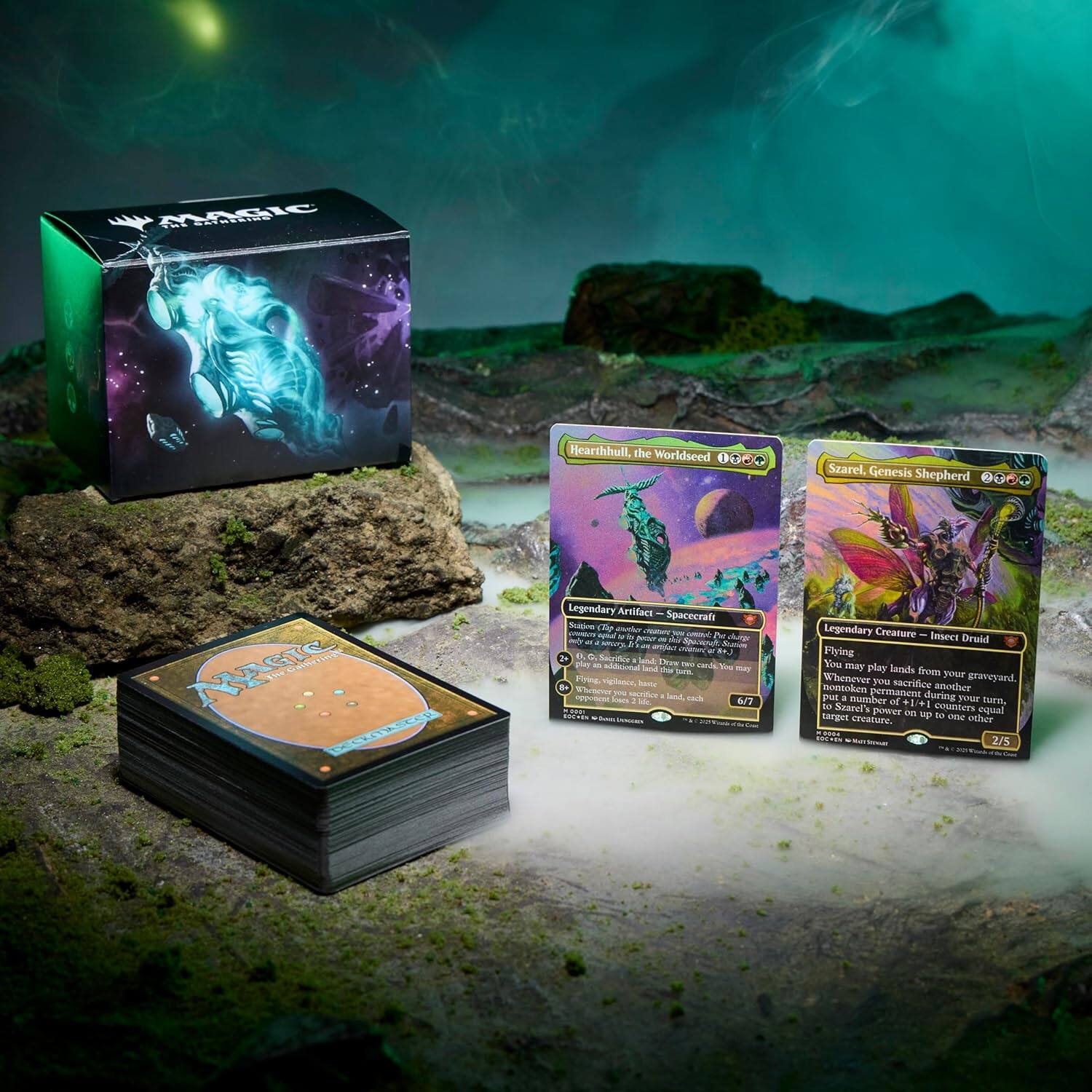 MAGIC 1 aiaaa Hearthull, the Worldseed Szarel, Genesis Shepherd Legendary Artifact Spacecraft Scattms myl hnom sa hy - - De M . Por - s - - d o ARV J -i ann - C Saurice ed a us Din - addetional - cmle Y 1 pu JPE - Plome. iginecs hena Feter R hoses dan a M 7 20E - - Legendary Creature Insect Druid Flying You may play Lands from your graveyard. Whenever you sacrifice another non-token permanent during your turn, add one mana of any color to your mana pool. Whenever Szarel's power equals the number of +1/+1 counters on it, you may target another creature. Stardust counters power up to one other ... BA 2/5