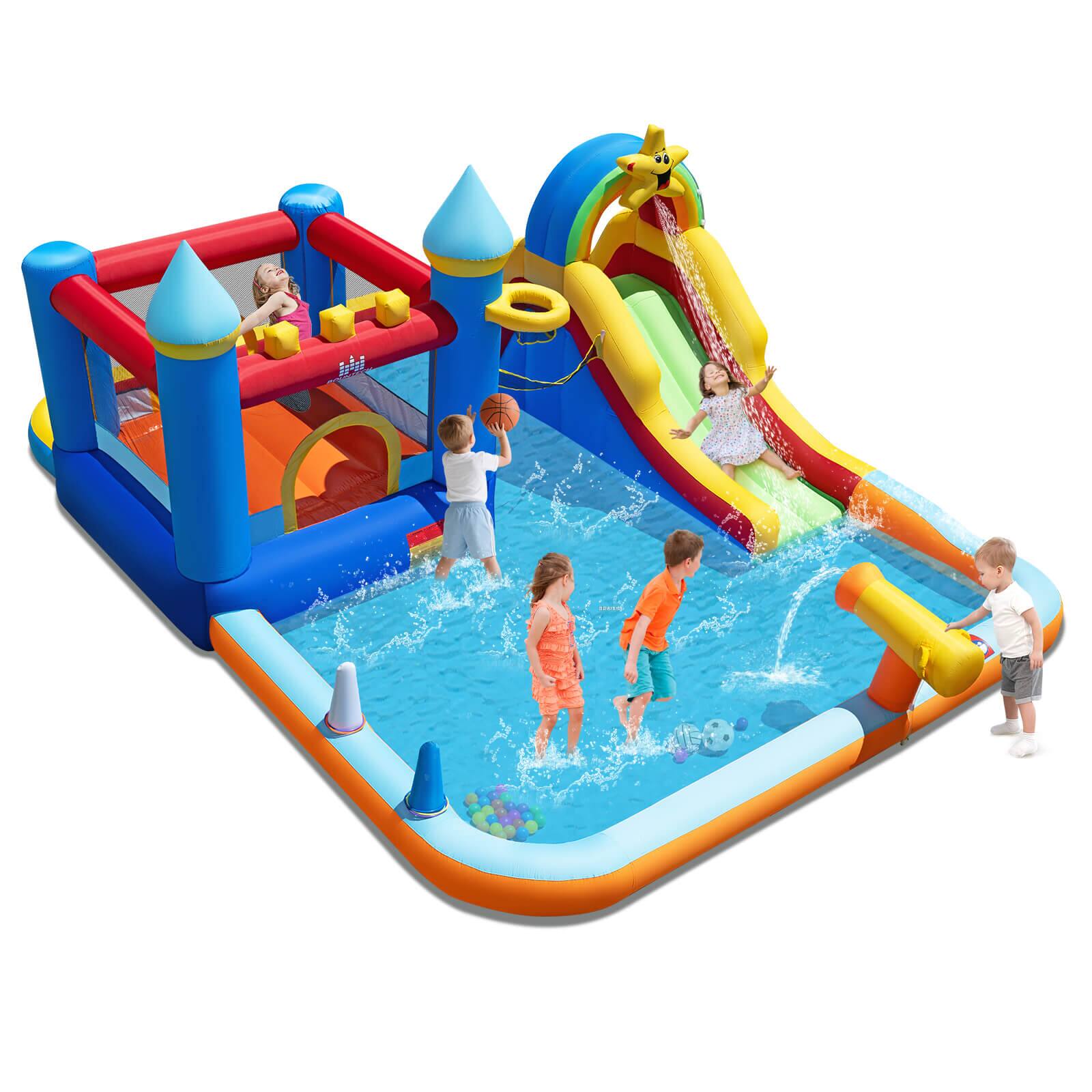 Alt View 9. Costway - Costway Giant Water Slide Bounce House with Climbing Wall, Splash Pool & Basketball Hoop - Multicolor.