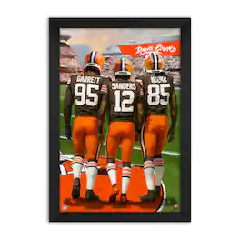 Sporticulture - Myles Garrett, Shedeur Sanders & David Njoku Cleveland Browns Framed Three-Player Art Print - Brown