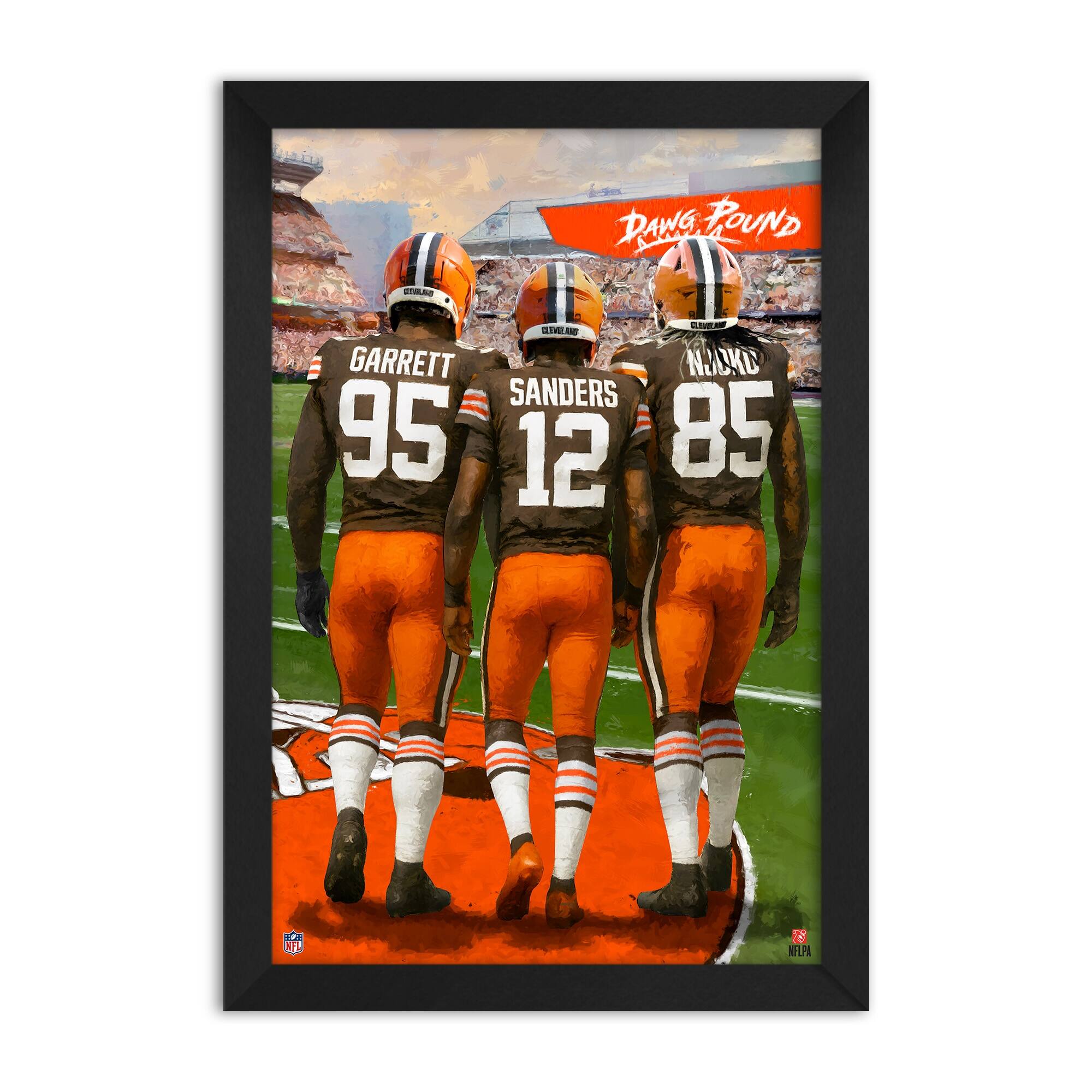 Myles Garrett, Shedeur Sanders & David Njoku Cleveland Browns Framed Three-Player Art Print