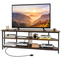 Costway - Corner TV Stand for TVs up to 65" TV Console Table with AC Outlets&USB A Ports - Rustic Brown - Front_Zoom