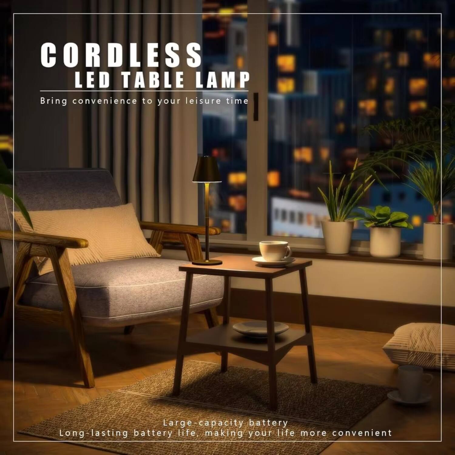 CORDLESS LED TABLE LAMP  
Bring convenience to your leisure time  

Large-capacity battery  
Long-lasting battery life, making your life more convenient