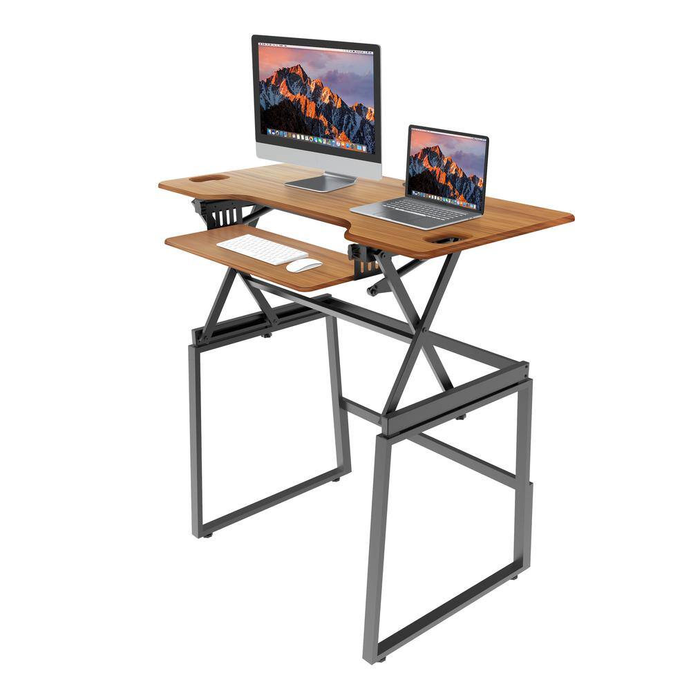 Angle. Rocelco - 46" Large Height Adjustable Standing Desk - Brown.