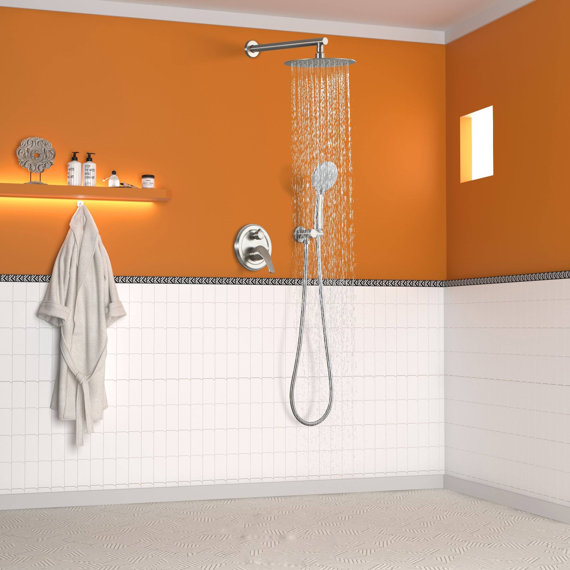 Alt View 3. Boyel Living - 5-Spray Patterns with 2.3 GPM 10 in. Wall Mount Dual Shower Heads with Valve Included in Brushed Nickel - Brushed Nickel.