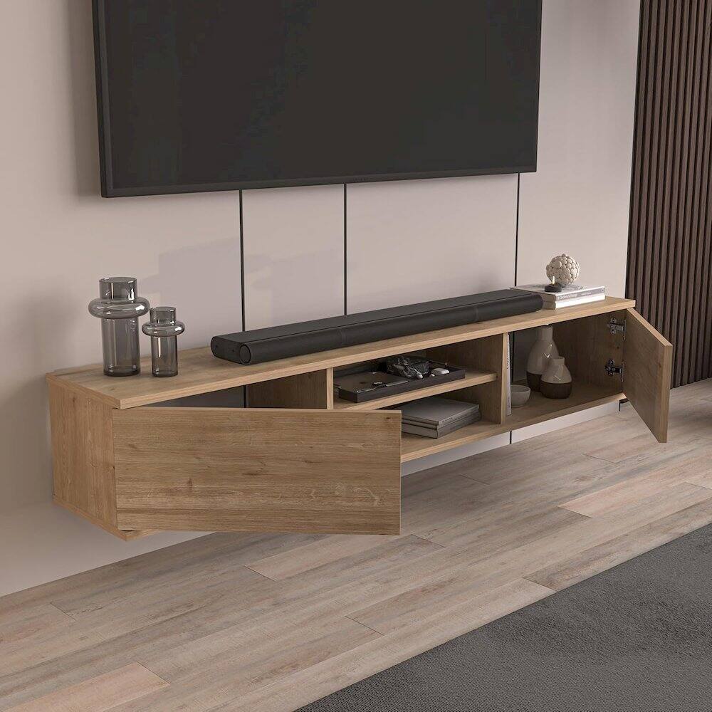 Alt View 4. Atelier Mobili - Floating TV Stand for 75 Inch TVs, Modern Entertainment Center - White.