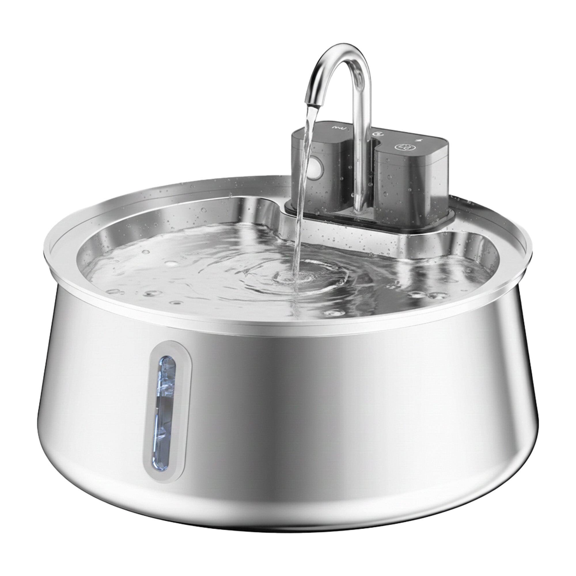 Front. PawsPik - PawsPik Stainless Steel Battery-Operated Dog & Cat Water Fountain, 4-L - silver.