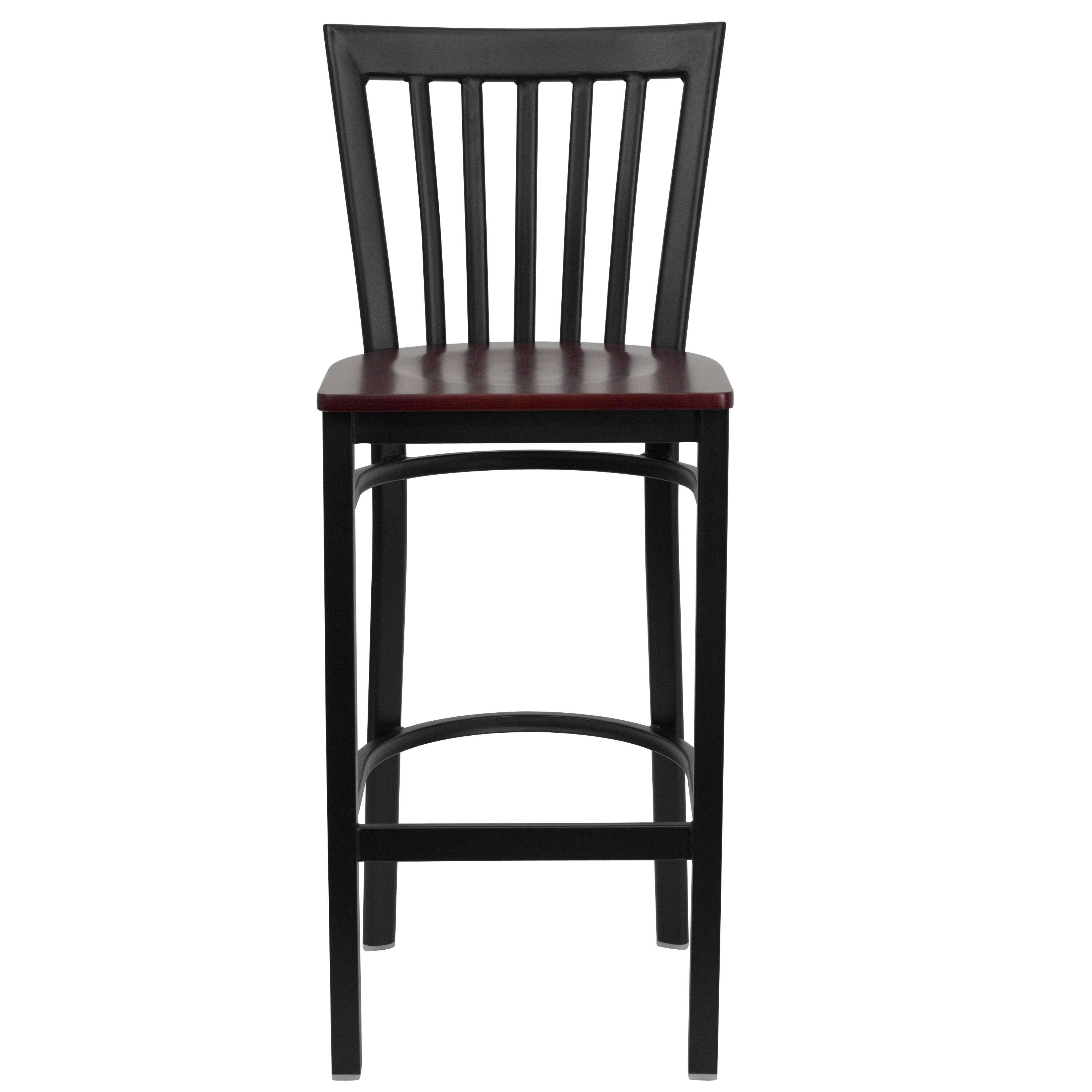 Alt View 5. Emma + Oliver - School House Back Metal Restaurant Dining Barstool - Mahogany Wood Seat/Black Metal Frame.