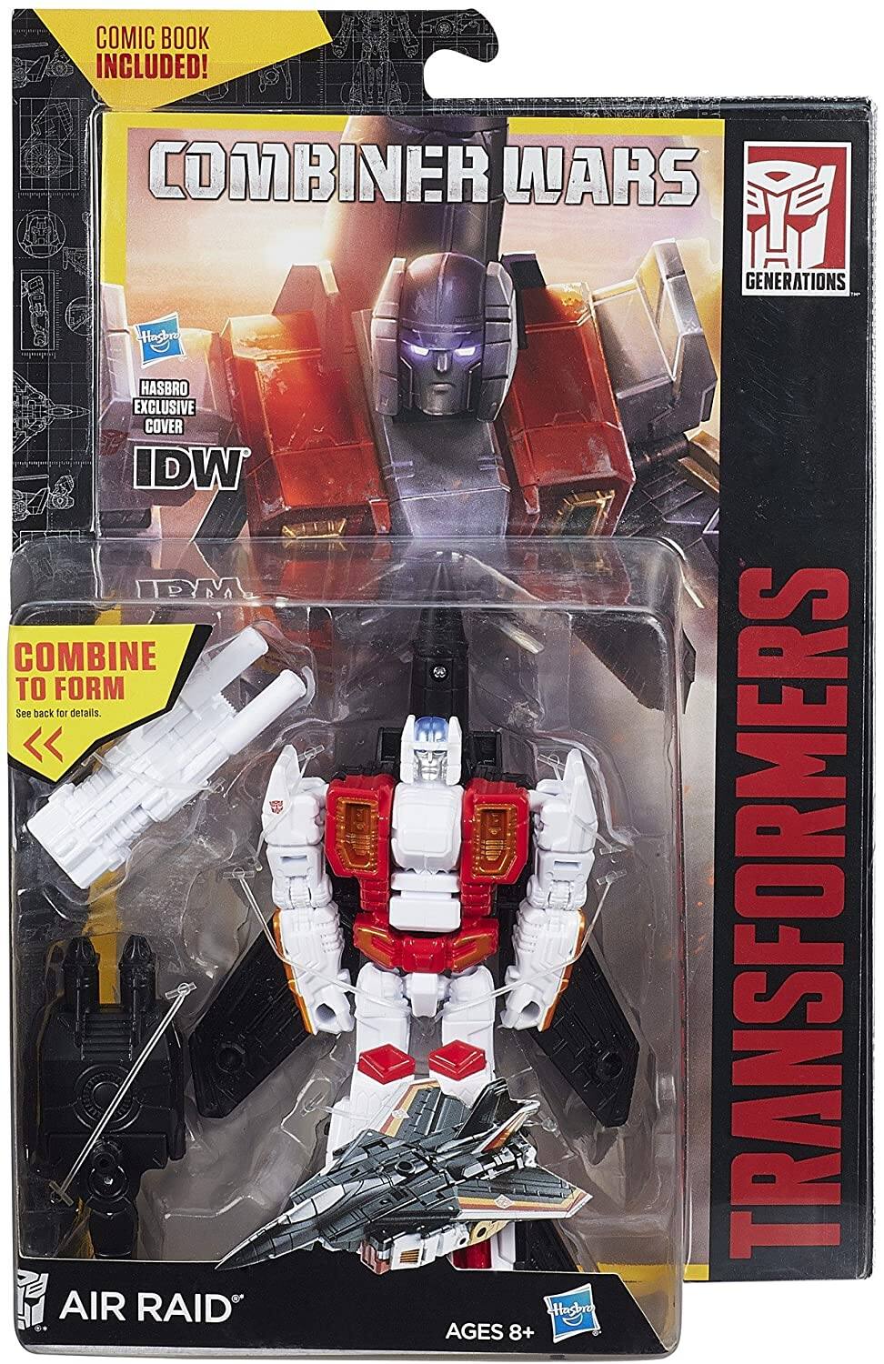 COMIC BOOK INCLUDED!  
COMBINER WARS GENERATIONS  
HASBRO EXCLUSIVE COVER  
IDW  
TRANSFORMERS  
COMBINE TO FORM  
See back for details.  
AIR RAID  
AGES 8+