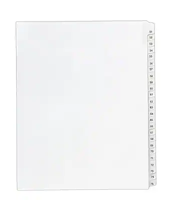 Front. Avery - Legal Pre-Printed Paper Divider Set, 51-75, Allstate Style - White.