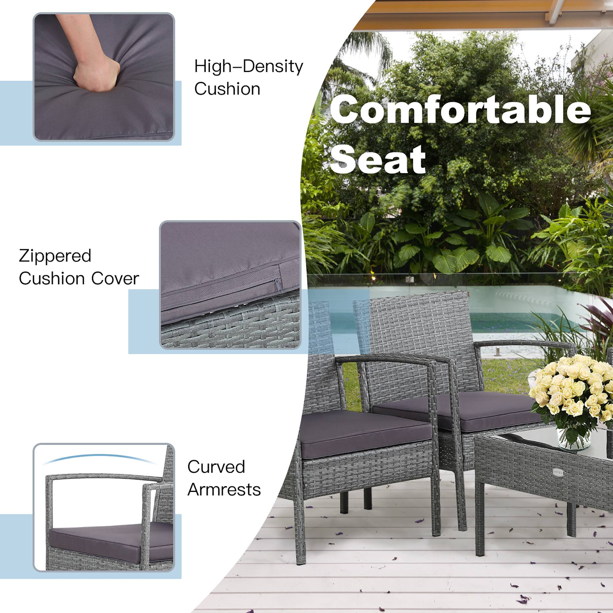 High-Density Cushion, Zippered Cushion Cover, Curved Armrests, Comfortable Seat