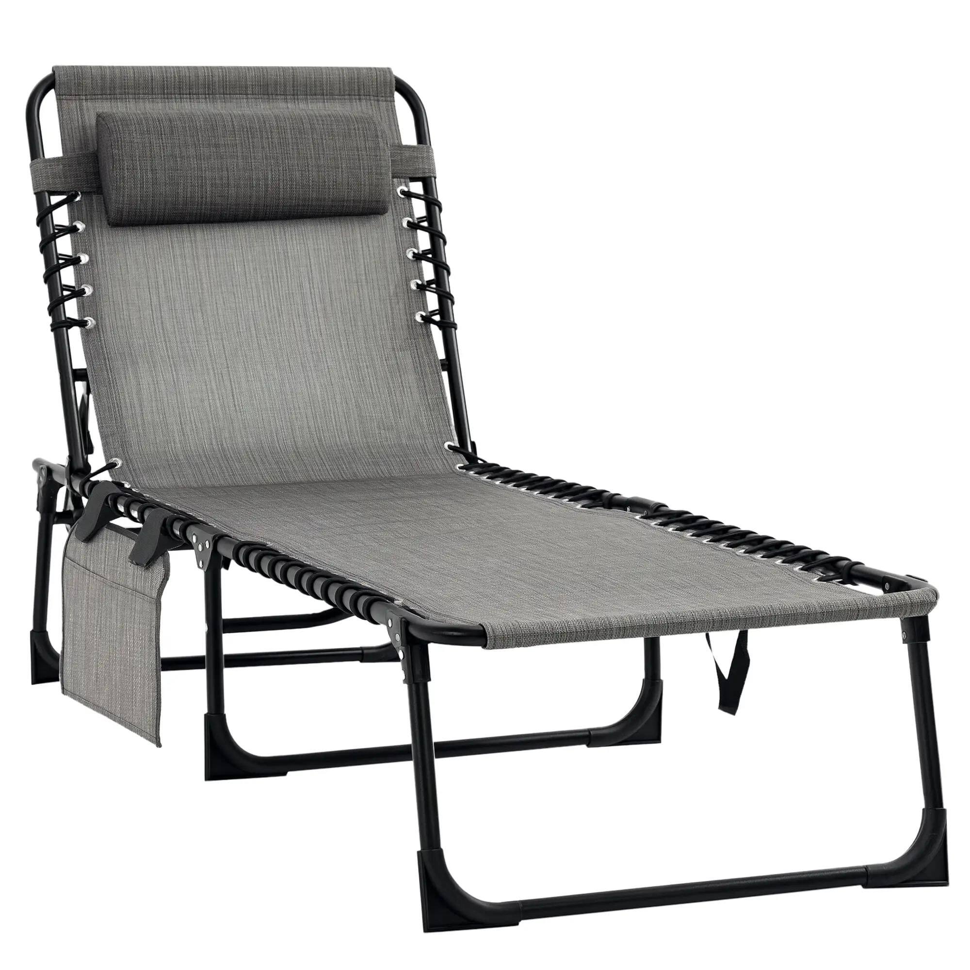 Front. Resenkos - Resenkos Reclining Chaise Lounge Chair, Portable Sun Lounger, Folding Camping Cot With Adjustable Backrest, Gray - Gray.