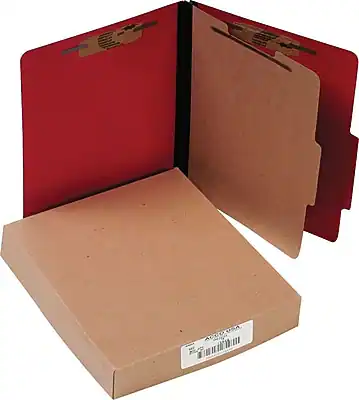 Front. ACCO - ColorLife PRESSTEX Classification Folder w/PermClip Fasteners, 4 Parts, Executive Red, Letter Size, 10/Pk - Red.